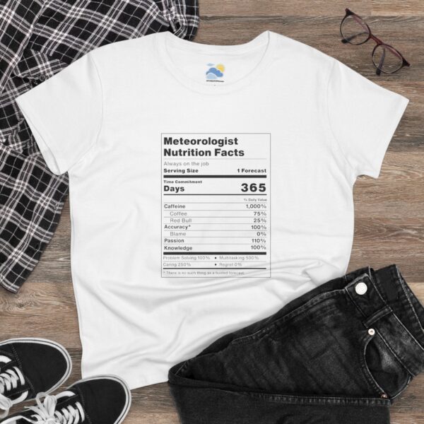 Meteorologist Nutrition Facts Women's T-Shirt (Midweight Cotton, White) - Image 4