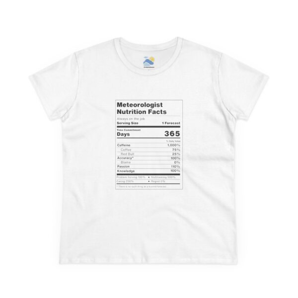 Meteorologist Nutrition Facts Women's T-Shirt (Midweight Cotton, White) - Image 2