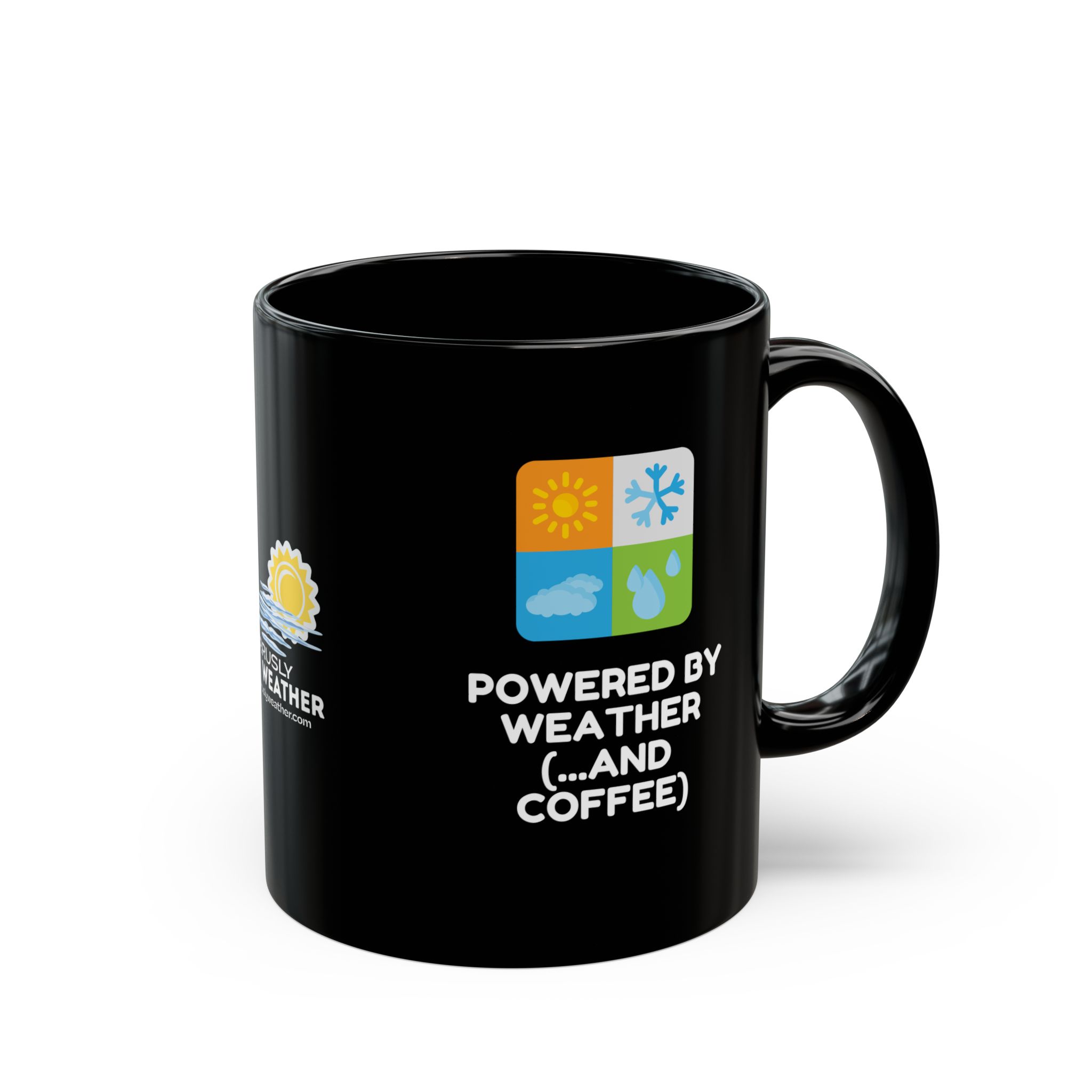 Powered by Weather & Coffee Ceramic Mug - Black - Image 3