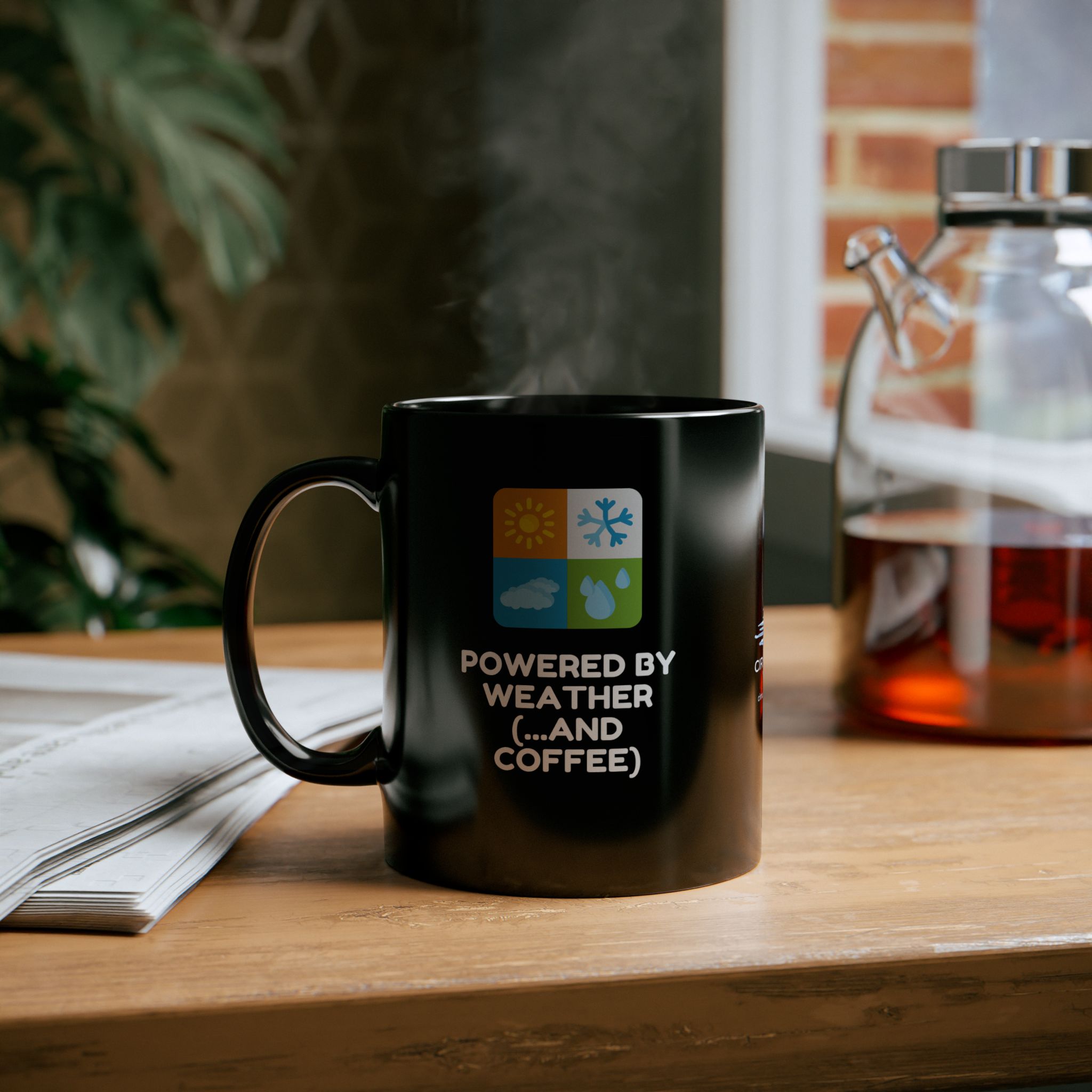 Powered by Weather & Coffee Ceramic Mug - Black - Image 1