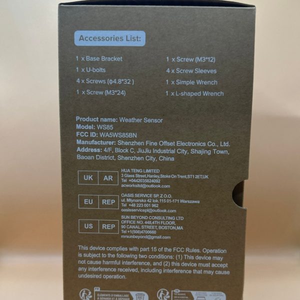 Ecowitt WS-85 3-in-1 Weather Sensor for Rainfall, Wind Speed and Direction - Image 2