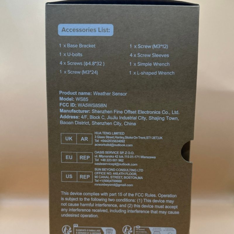 Ecowitt WS-85 3-in-1 Weather Sensor for Rainfall, Wind Speed and Direction